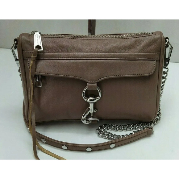 Rebecca Minkoff Mini M.A.C Brown Leather Chain Strap Zipper Crossbody Bag - Picture 1 of 13